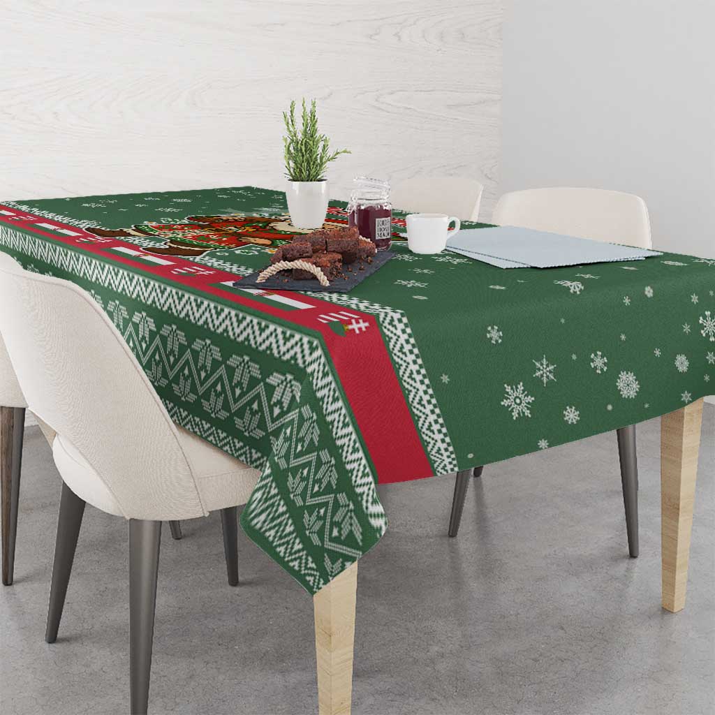 Hungary Christmas Tablecloth with Green Snowflake Pattern Santa Claus Motif - Wonder Print Shop