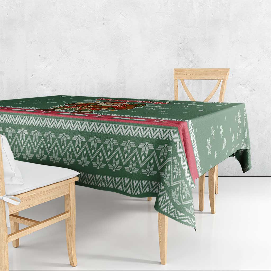 Hungary Christmas Tablecloth with Green Snowflake Pattern Santa Claus Motif - Wonder Print Shop