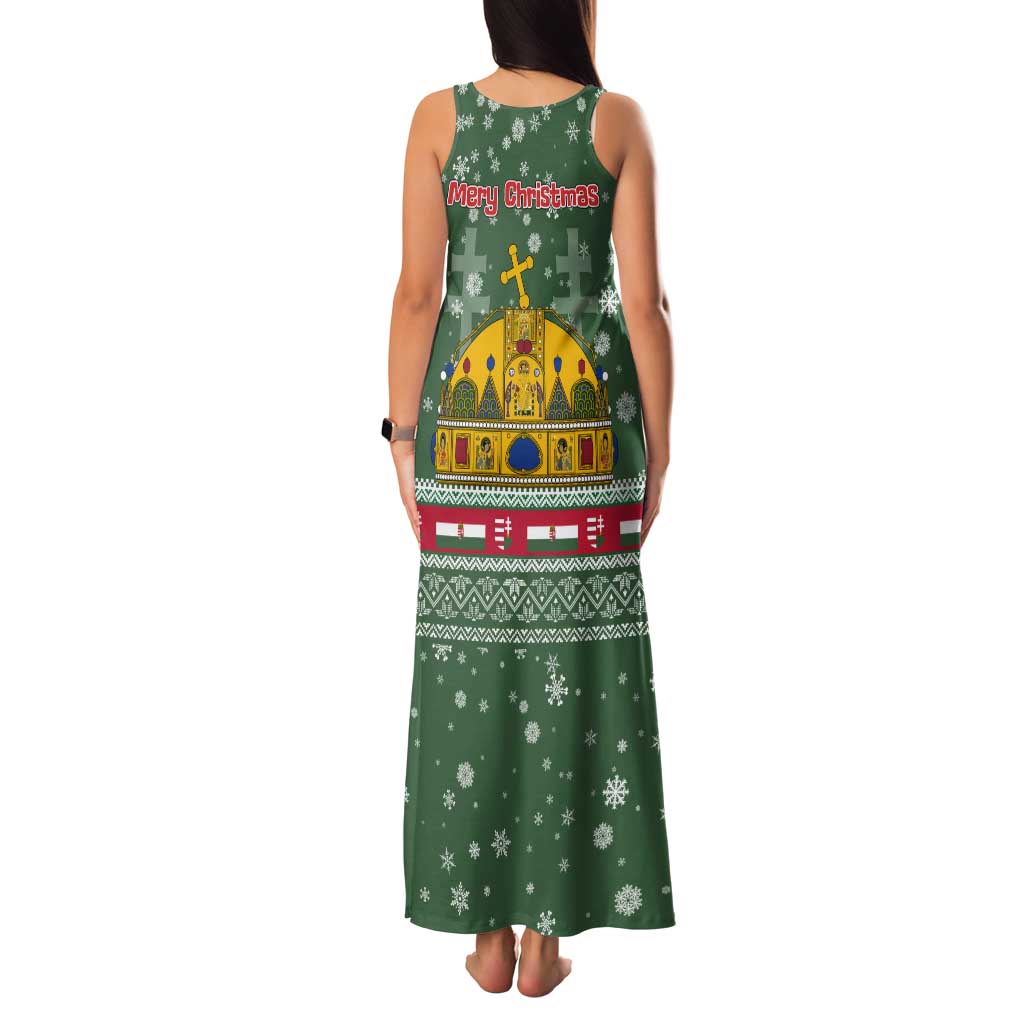 Hungary Christmas Tank Maxi Dress with Green Snowflake Pattern Santa Claus Motif - Wonder Print Shop