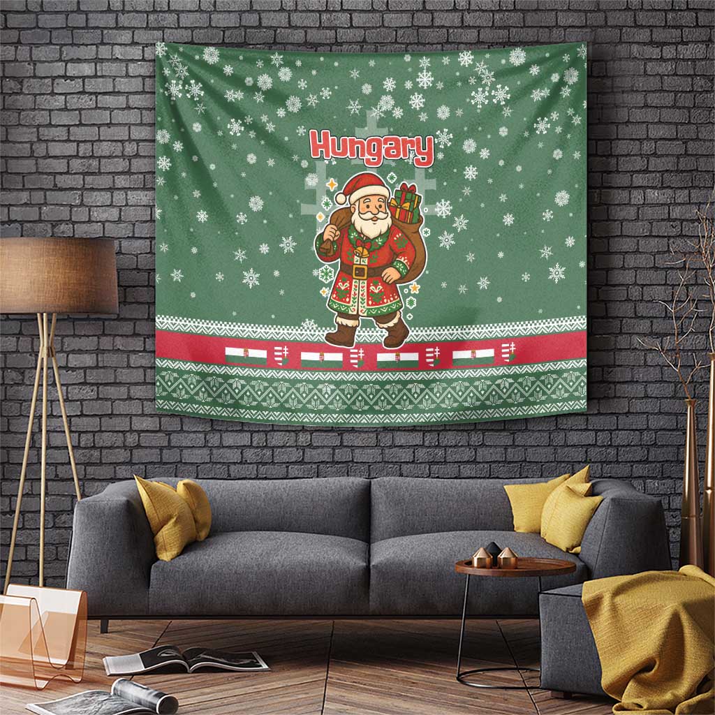 Hungary Christmas Tapestry with Green Snowflake Pattern Santa Claus Motif - Wonder Print Shop