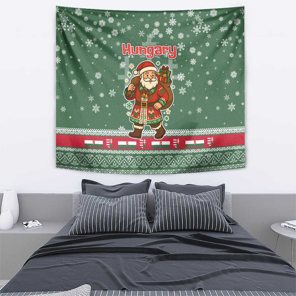 Hungary Christmas Tapestry with Green Snowflake Pattern Santa Claus Motif - Wonder Print Shop