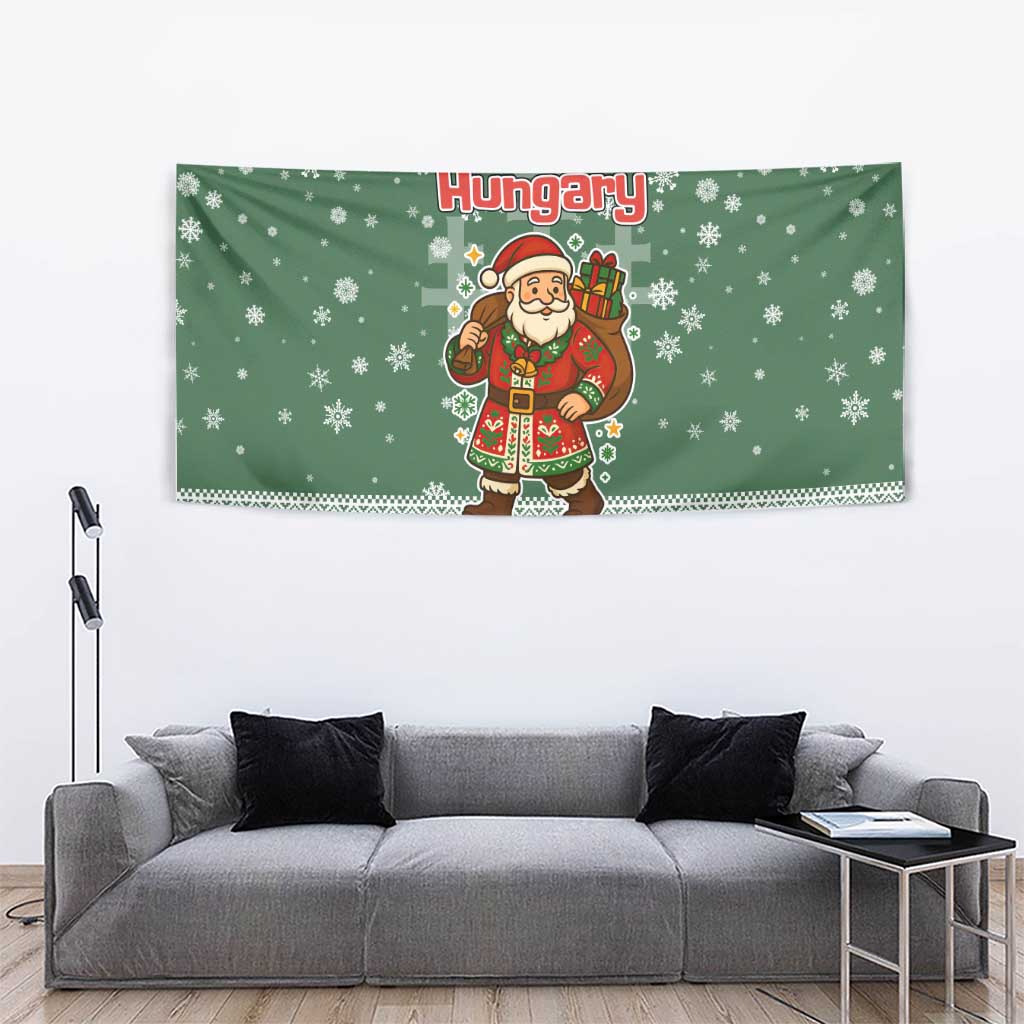 Hungary Christmas Tapestry with Green Snowflake Pattern Santa Claus Motif - Wonder Print Shop