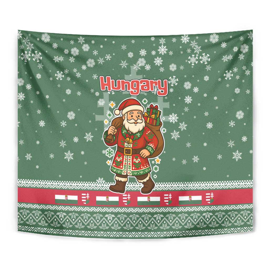 Hungary Christmas Tapestry with Green Snowflake Pattern Santa Claus Motif - Wonder Print Shop