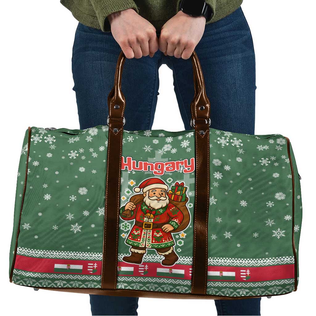 Hungary Christmas Travel Bag with Green Snowflake Pattern Santa Claus Motif - Wonder Print Shop
