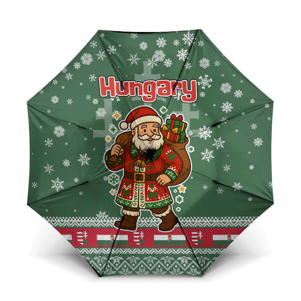 Hungary Christmas Umbrella with Green Snowflake Pattern Santa Claus Motif - Wonder Print Shop