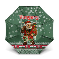 Hungary Christmas Umbrella with Green Snowflake Pattern Santa Claus Motif - Wonder Print Shop