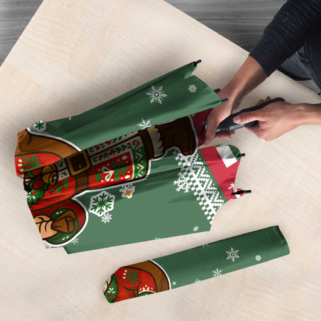 Hungary Christmas Umbrella with Green Snowflake Pattern Santa Claus Motif - Wonder Print Shop