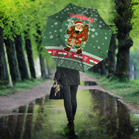 Hungary Christmas Umbrella with Green Snowflake Pattern Santa Claus Motif - Wonder Print Shop