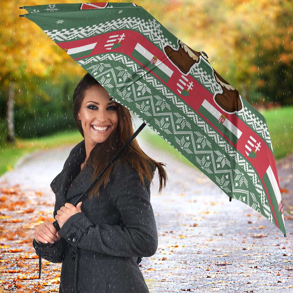 Hungary Christmas Umbrella with Green Snowflake Pattern Santa Claus Motif - Wonder Print Shop
