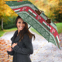 Hungary Christmas Umbrella with Green Snowflake Pattern Santa Claus Motif - Wonder Print Shop
