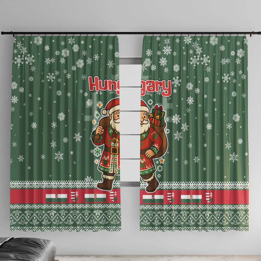 Hungary Christmas Window Curtain with Green Snowflake Pattern Santa Claus Motif - Wonder Print Shop