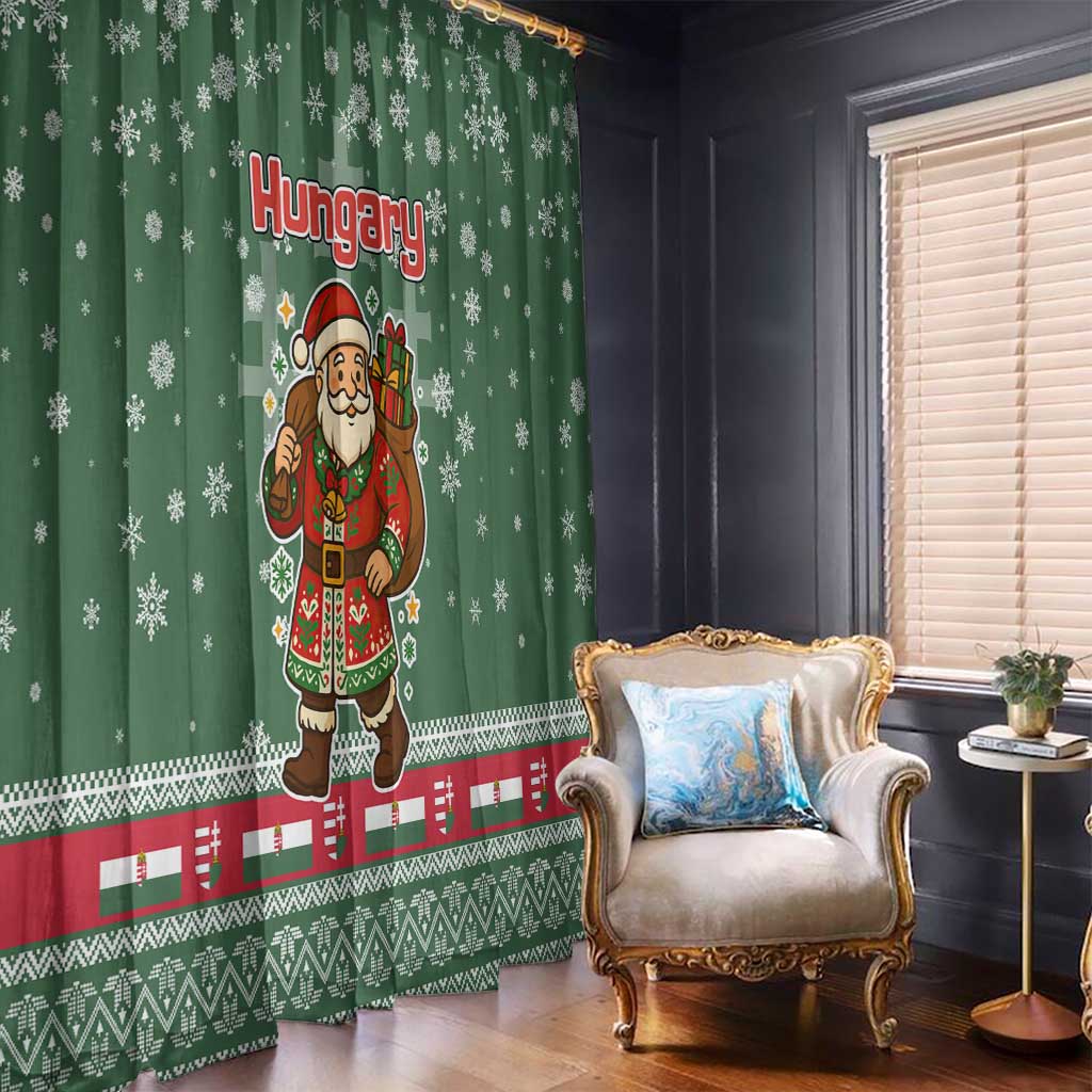 Hungary Christmas Window Curtain with Green Snowflake Pattern Santa Claus Motif - Wonder Print Shop