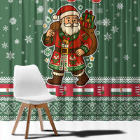 Hungary Christmas Window Curtain with Green Snowflake Pattern Santa Claus Motif - Wonder Print Shop