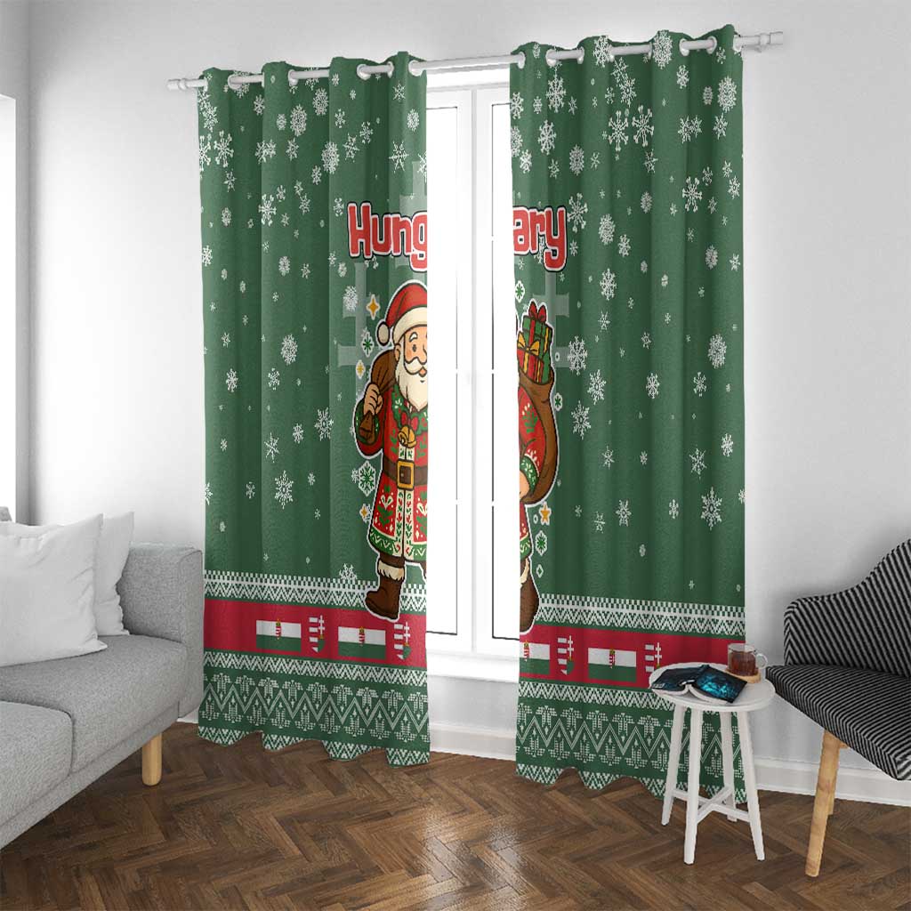 Hungary Christmas Window Curtain with Green Snowflake Pattern Santa Claus Motif - Wonder Print Shop