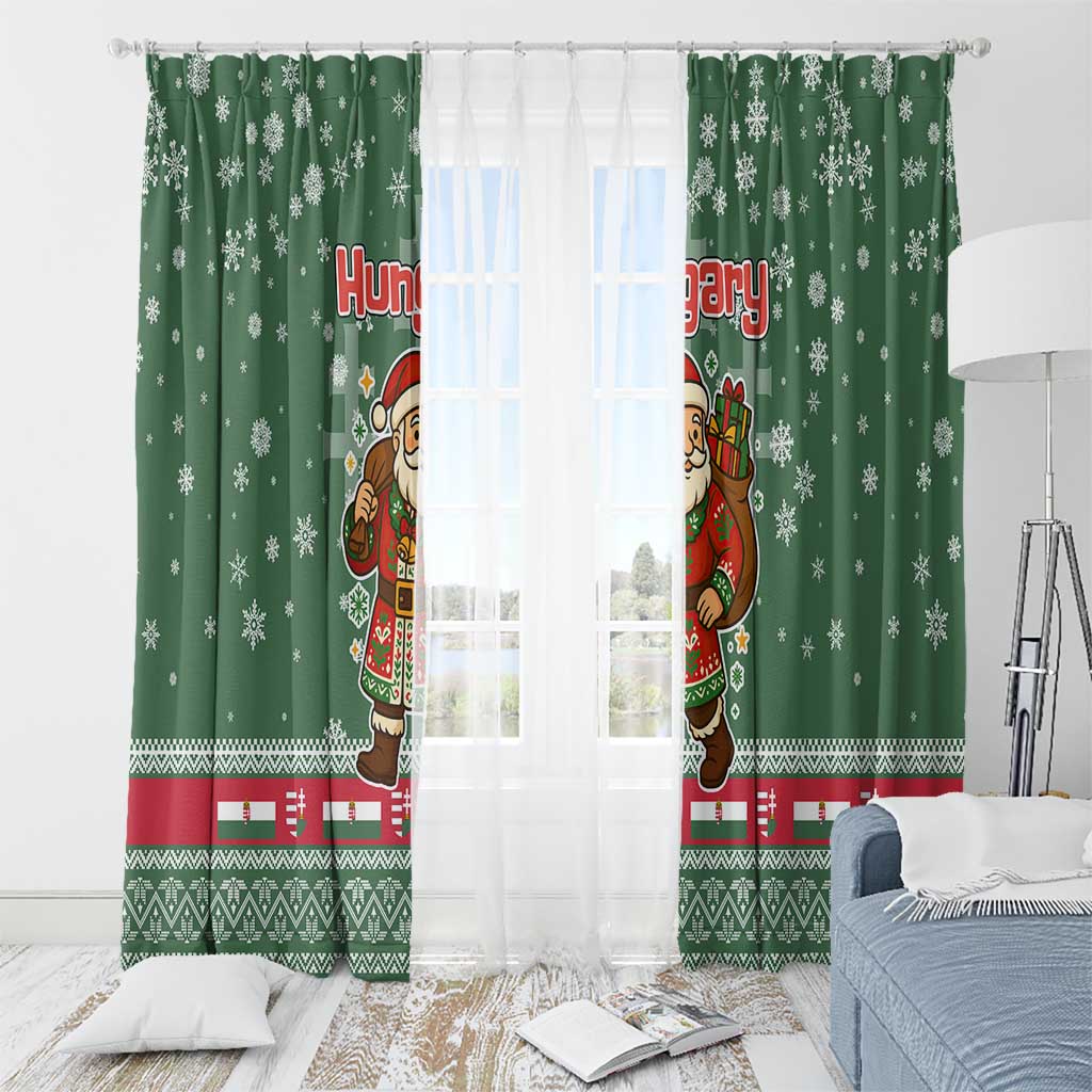 Hungary Christmas Window Curtain with Green Snowflake Pattern Santa Claus Motif - Wonder Print Shop