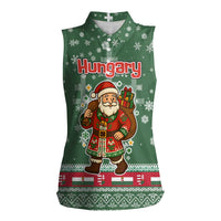 Hungary Christmas Women Sleeveless Polo Shirt with Green Snowflake Pattern Santa Claus Motif - Wonder Print Shop