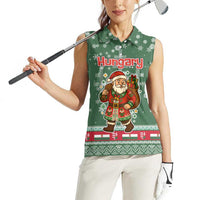 Hungary Christmas Women Sleeveless Polo Shirt with Green Snowflake Pattern Santa Claus Motif - Wonder Print Shop