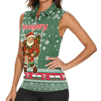 Hungary Christmas Women Sleeveless Polo Shirt with Green Snowflake Pattern Santa Claus Motif - Wonder Print Shop