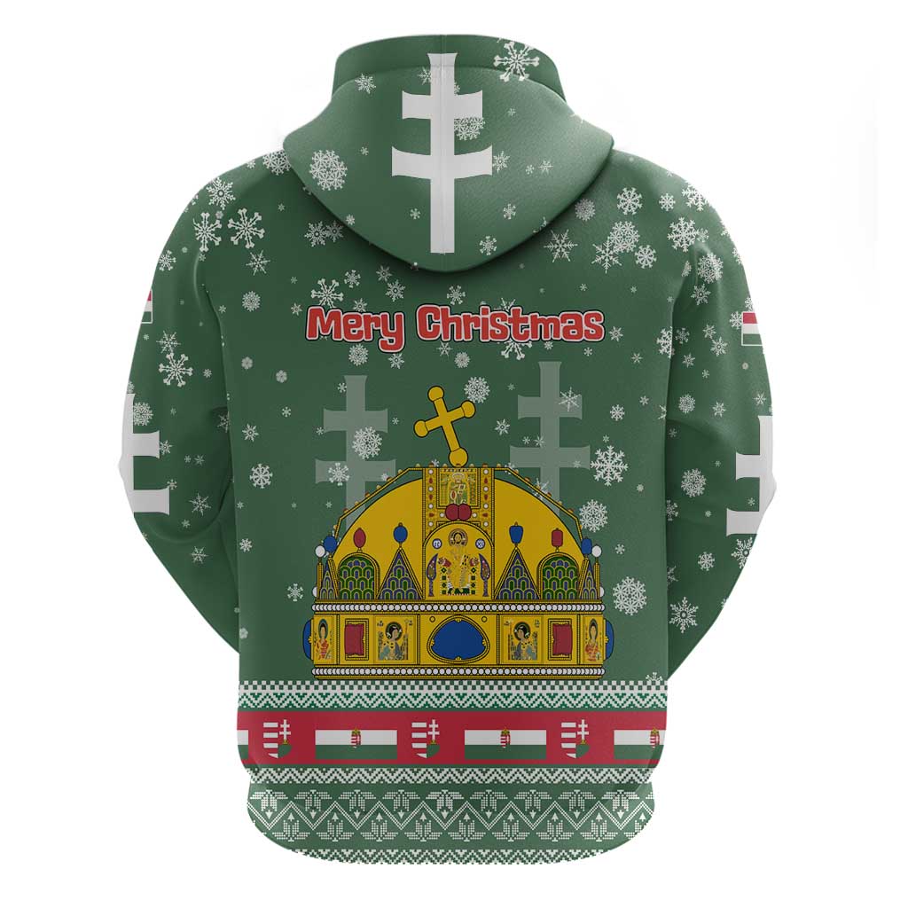 Hungary Christmas Zip Hoodie with Green Snowflake Pattern Santa Claus Motif - Wonder Print Shop
