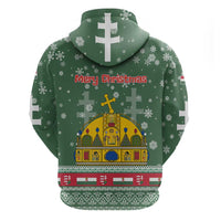 Hungary Christmas Zip Hoodie with Green Snowflake Pattern Santa Claus Motif - Wonder Print Shop