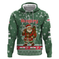 Hungary Christmas Zip Hoodie with Green Snowflake Pattern Santa Claus Motif - Wonder Print Shop