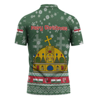 Hungary Christmas Zipper Polo Shirt with Green Snowflake Pattern Santa Claus Motif - Wonder Print Shop