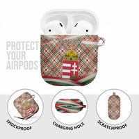 Hungary Christmas AirPods Case with Red Green Plaid Pattern Crown and Double Cross Motif - Wonder Print Shop