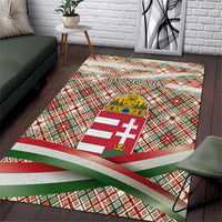 Hungary Christmas Area Rug with Red Green Plaid Pattern Crown and Double Cross Motif - Wonder Print Shop