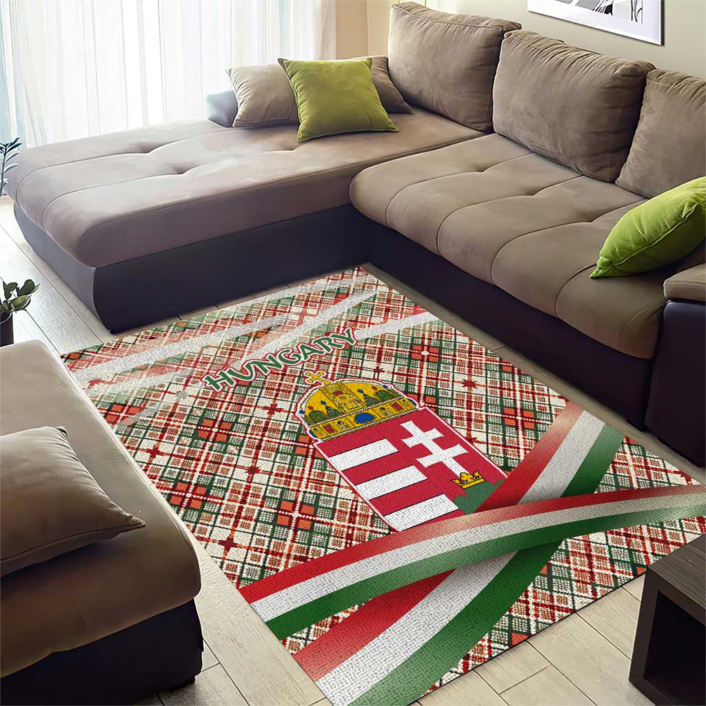 Hungary Christmas Area Rug with Red Green Plaid Pattern Crown and Double Cross Motif - Wonder Print Shop