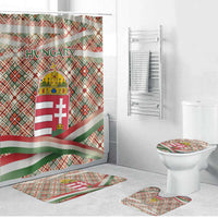 Hungary Christmas Bathroom Set with Red Green Plaid Pattern Crown and Double Cross Motif - Wonder Print Shop