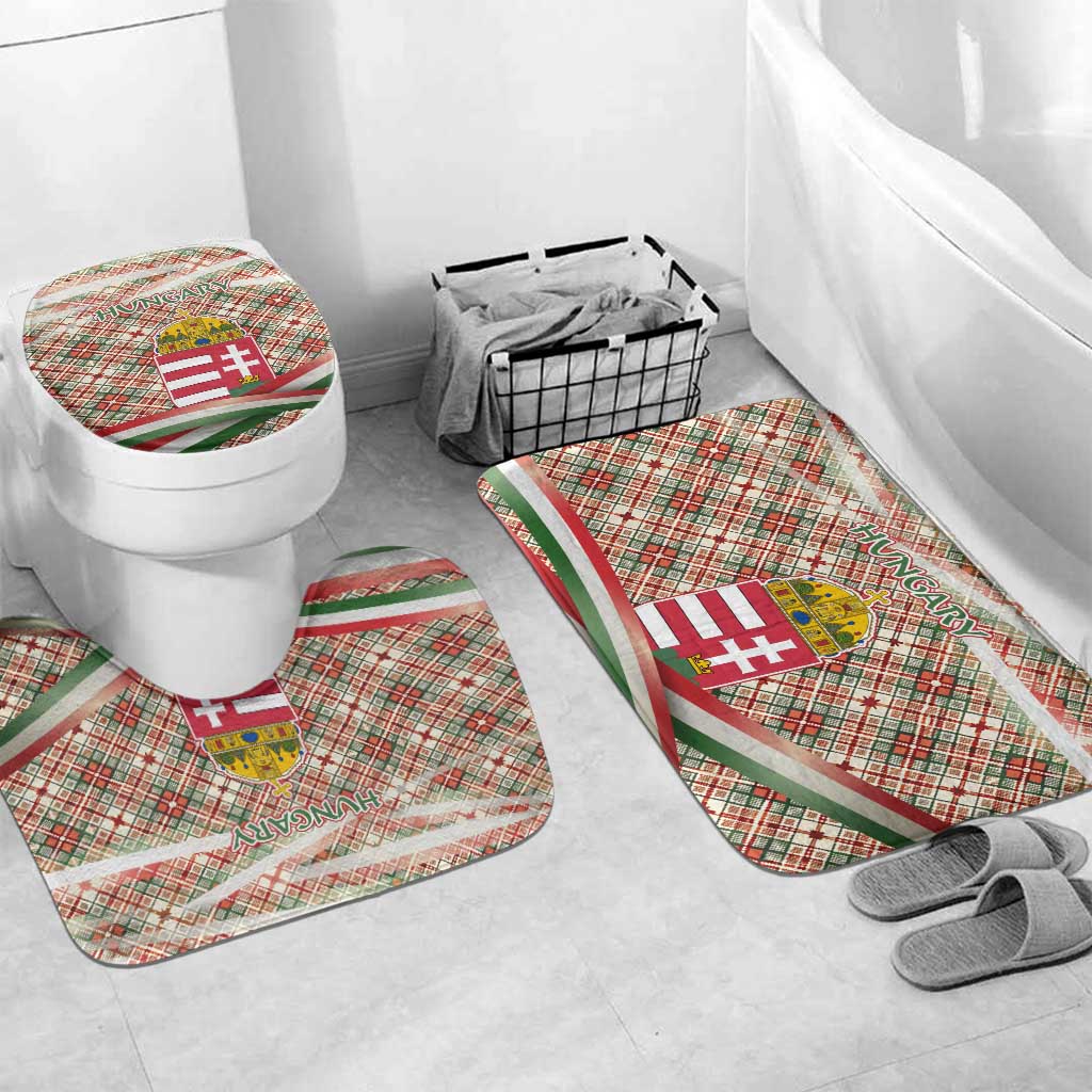 Hungary Christmas Bathroom Set with Red Green Plaid Pattern Crown and Double Cross Motif - Wonder Print Shop