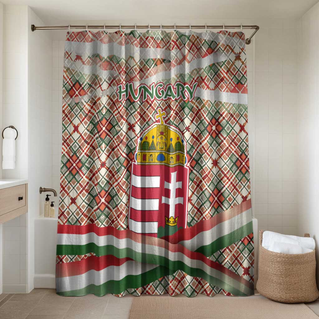 Hungary Christmas Bathroom Set with Red Green Plaid Pattern Crown and Double Cross Motif - Wonder Print Shop