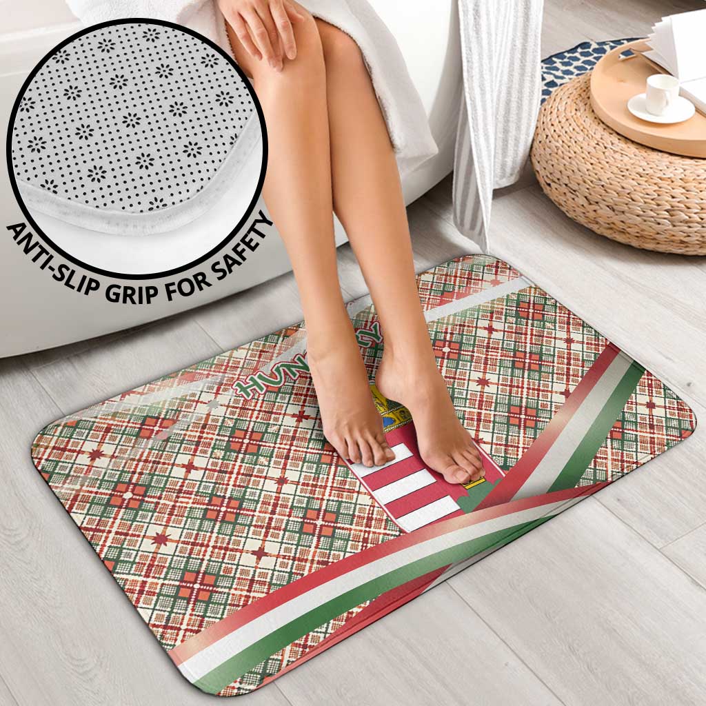 Hungary Christmas Bathroom Set with Red Green Plaid Pattern Crown and Double Cross Motif - Wonder Print Shop