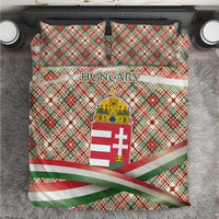 Hungary Christmas Bedding Set with Red Green Plaid Pattern Crown and Double Cross Motif - Wonder Print Shop