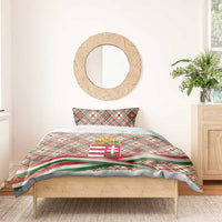 Hungary Christmas Bedding Set with Red Green Plaid Pattern Crown and Double Cross Motif - Wonder Print Shop