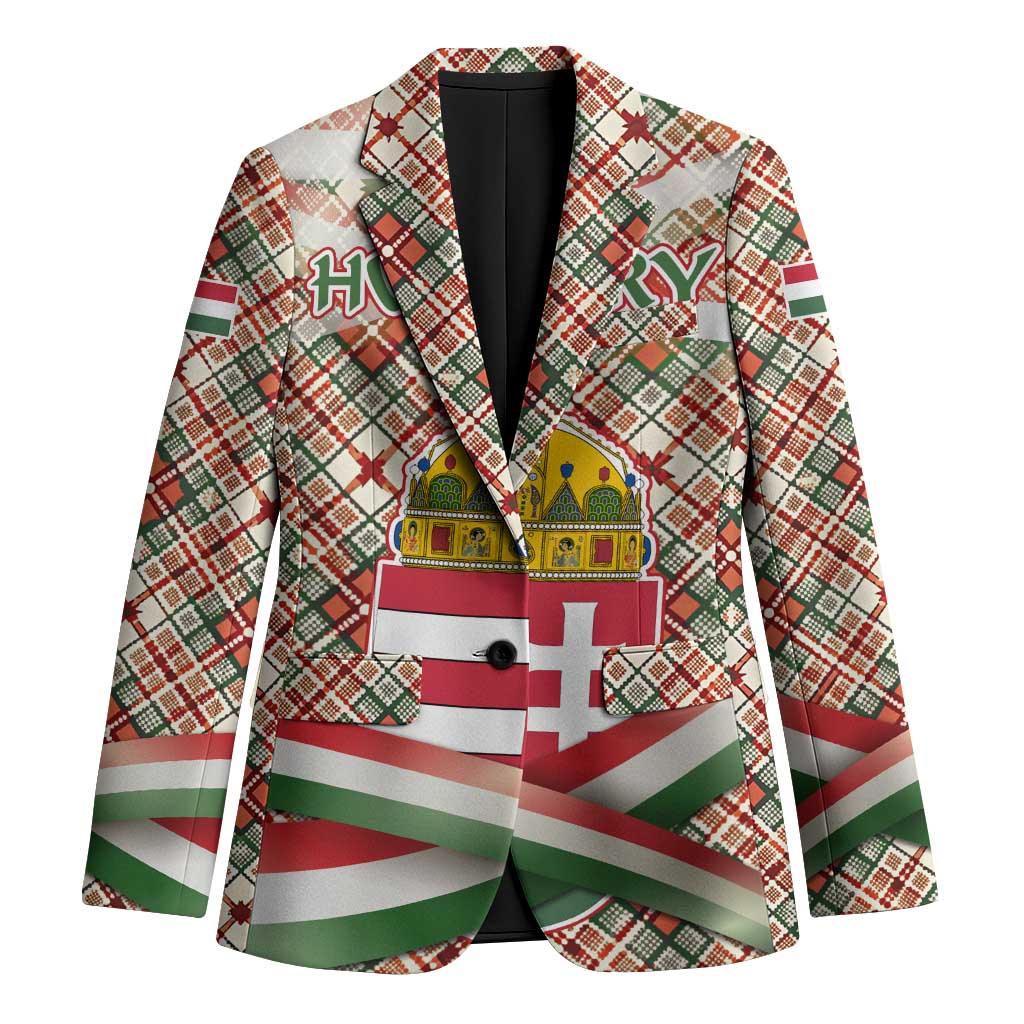 Hungary Christmas Blazer with Red Green Plaid Pattern Crown and Double Cross Motif - Wonder Print Shop
