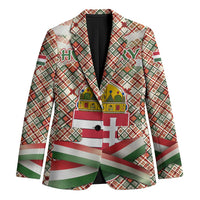 Hungary Christmas Blazer with Red Green Plaid Pattern Crown and Double Cross Motif - Wonder Print Shop