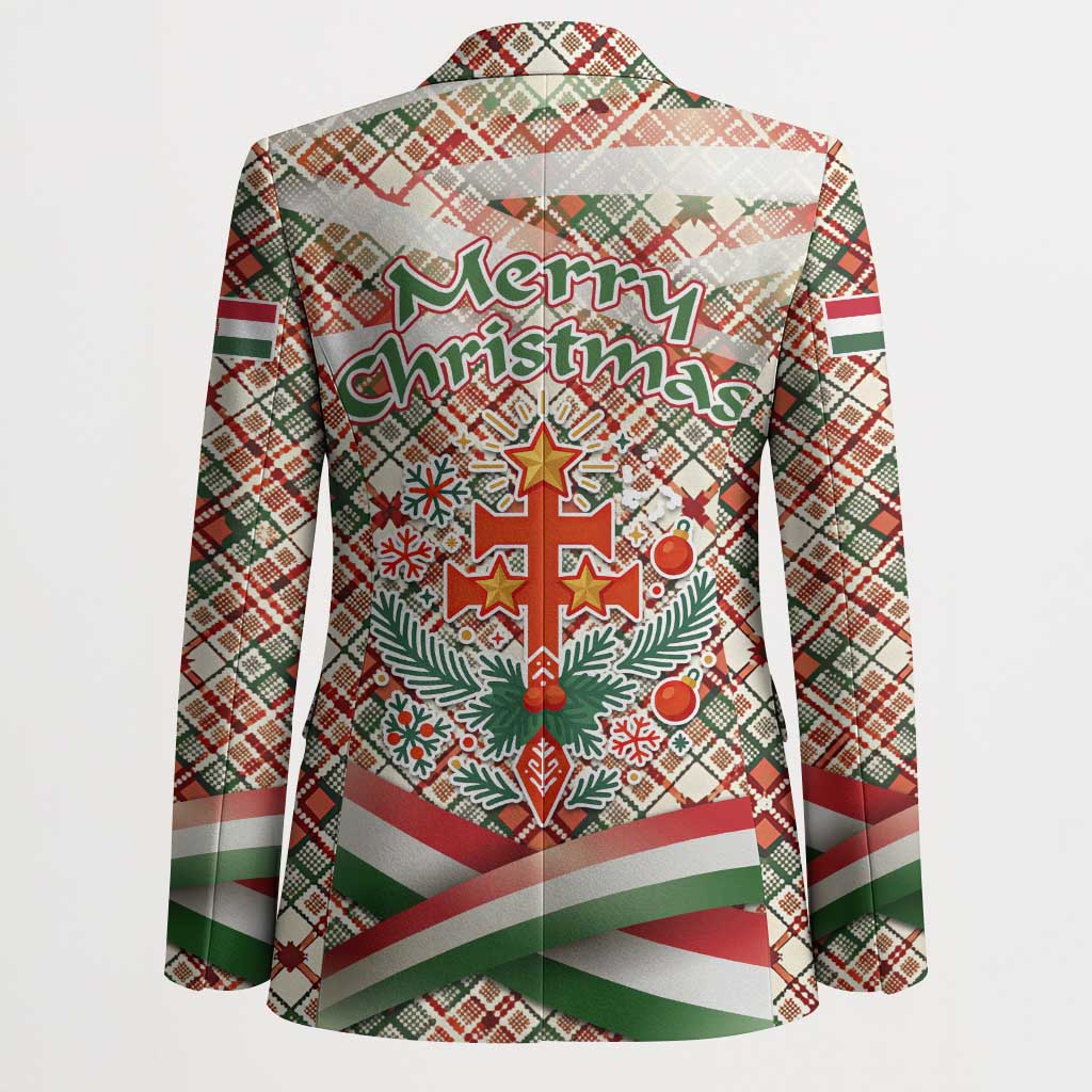 Hungary Christmas Blazer with Red Green Plaid Pattern Crown and Double Cross Motif - Wonder Print Shop