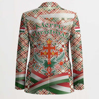 Hungary Christmas Blazer with Red Green Plaid Pattern Crown and Double Cross Motif - Wonder Print Shop