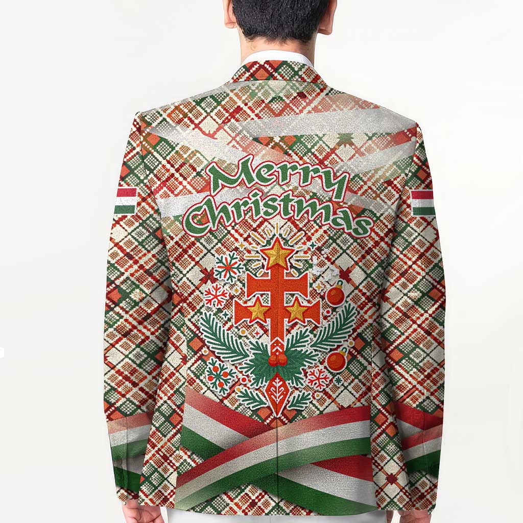 Hungary Christmas Blazer with Red Green Plaid Pattern Crown and Double Cross Motif - Wonder Print Shop