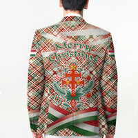 Hungary Christmas Blazer with Red Green Plaid Pattern Crown and Double Cross Motif - Wonder Print Shop