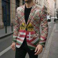 Hungary Christmas Blazer with Red Green Plaid Pattern Crown and Double Cross Motif - Wonder Print Shop
