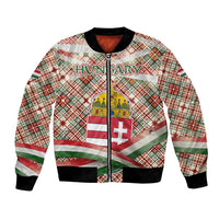 Hungary Christmas Bomber Jacket with Red Green Plaid Pattern Crown and Double Cross Motif - Wonder Print Shop