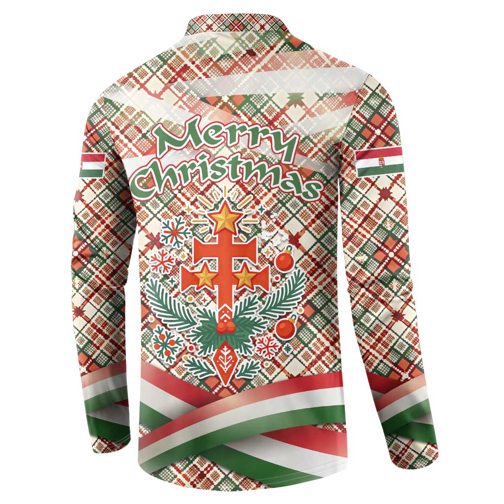 Hungary Christmas Button Sweatshirt with Red Green Plaid Pattern Crown and Double Cross Motif - Wonder Print Shop