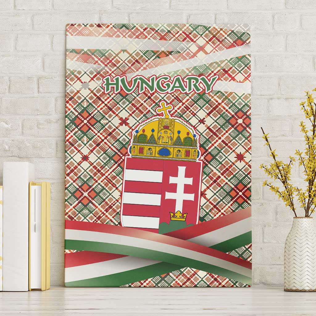 Hungary Christmas Canvas Wall Art with Red Green Plaid Pattern Crown and Double Cross Motif - Wonder Print Shop