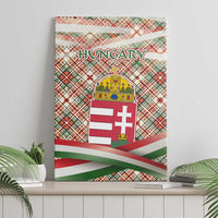 Hungary Christmas Canvas Wall Art with Red Green Plaid Pattern Crown and Double Cross Motif - Wonder Print Shop