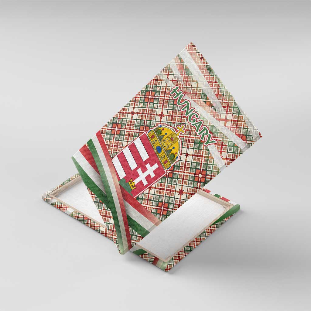 Hungary Christmas Canvas Wall Art with Red Green Plaid Pattern Crown and Double Cross Motif - Wonder Print Shop