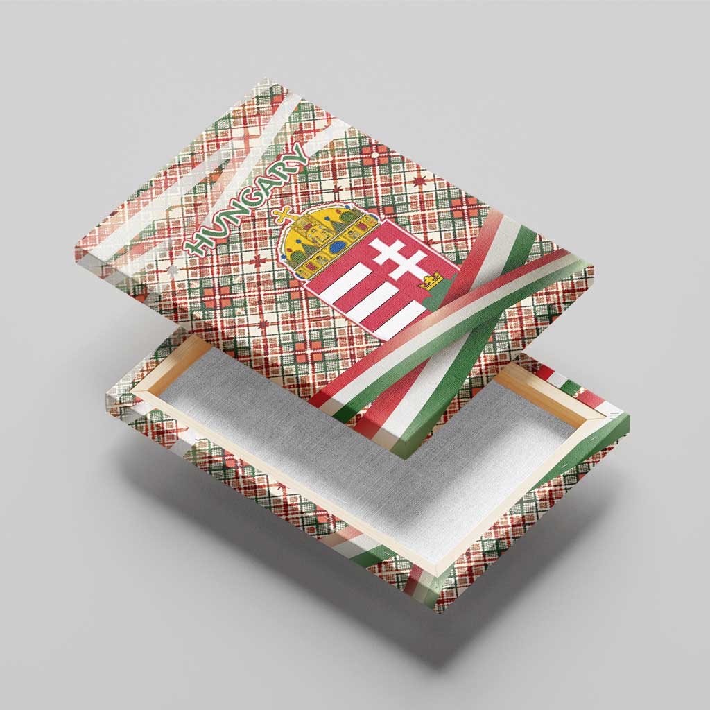 Hungary Christmas Canvas Wall Art with Red Green Plaid Pattern Crown and Double Cross Motif - Wonder Print Shop
