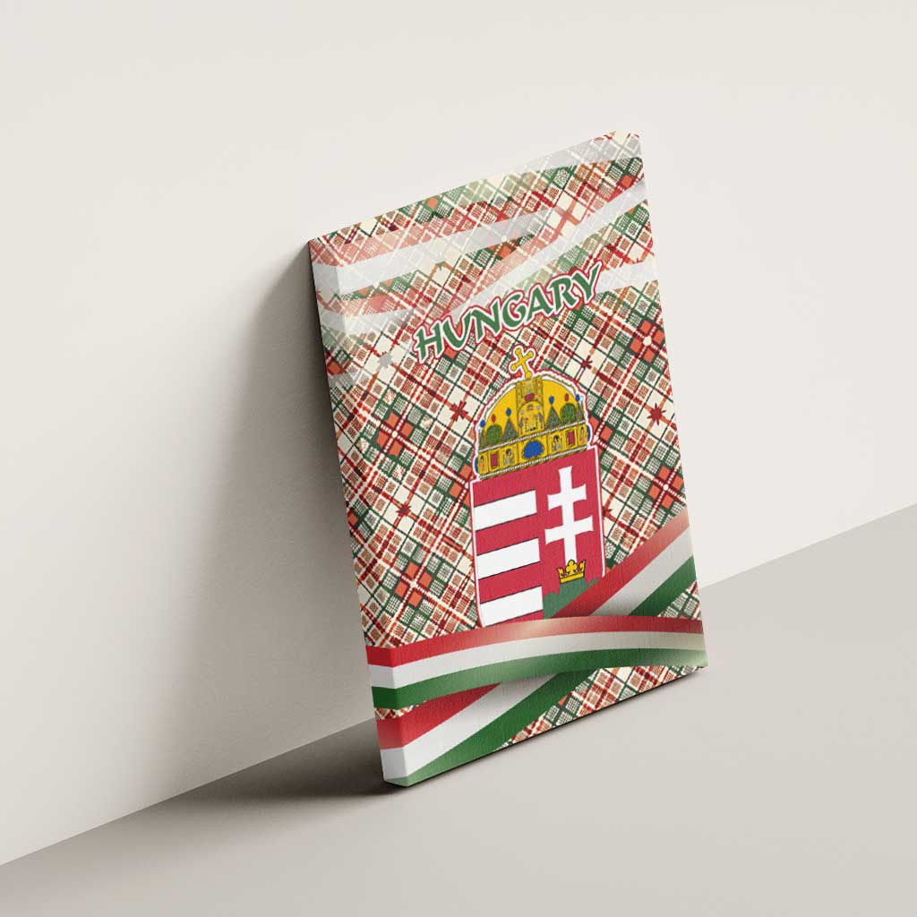 Hungary Christmas Canvas Wall Art with Red Green Plaid Pattern Crown and Double Cross Motif - Wonder Print Shop