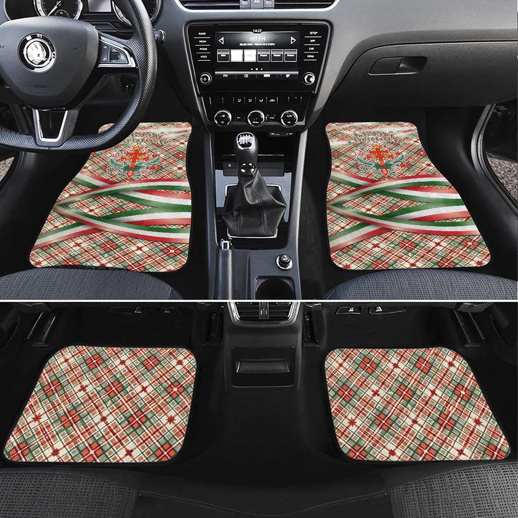 Hungary Christmas Car Mats with Red Green Plaid Pattern Crown and Double Cross Motif - Wonder Print Shop